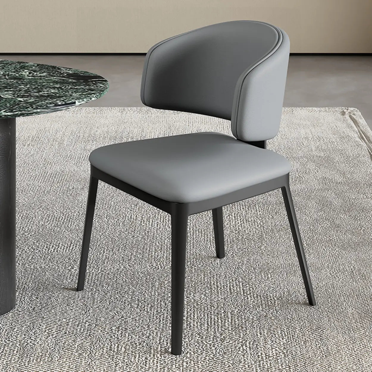 Modern Leather Curved Wingback Dining Chair — Dark Gray