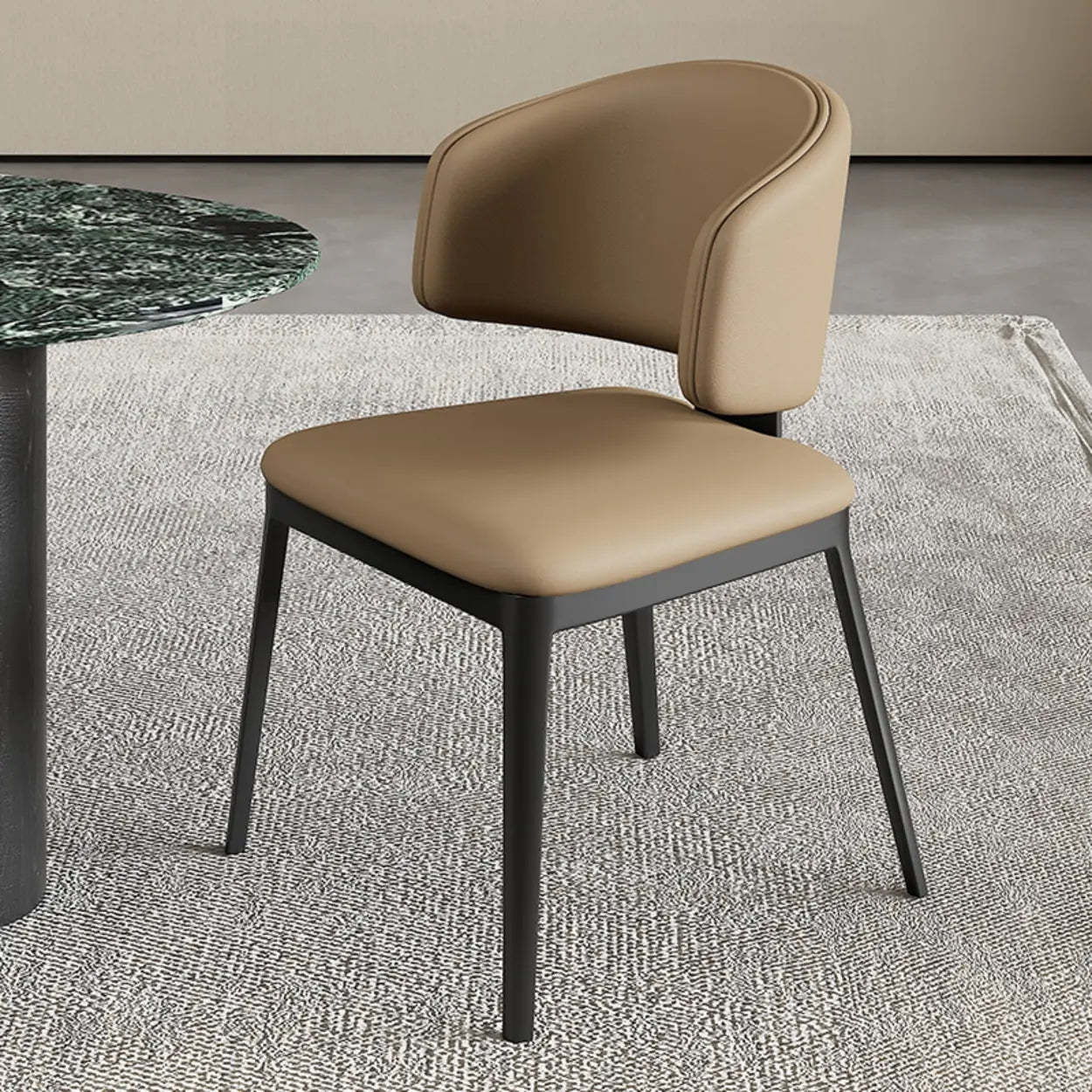 Modern Leather Curved Wingback Dining Chair — Light Gray
