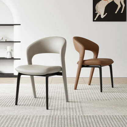 Modern Leather Ergonomic Curved-Back Dining Chair — Black / Genuine Leather