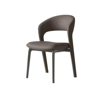 Modern Leather Ergonomic Curved-Back Dining Chair — off-white / Genuine Leather