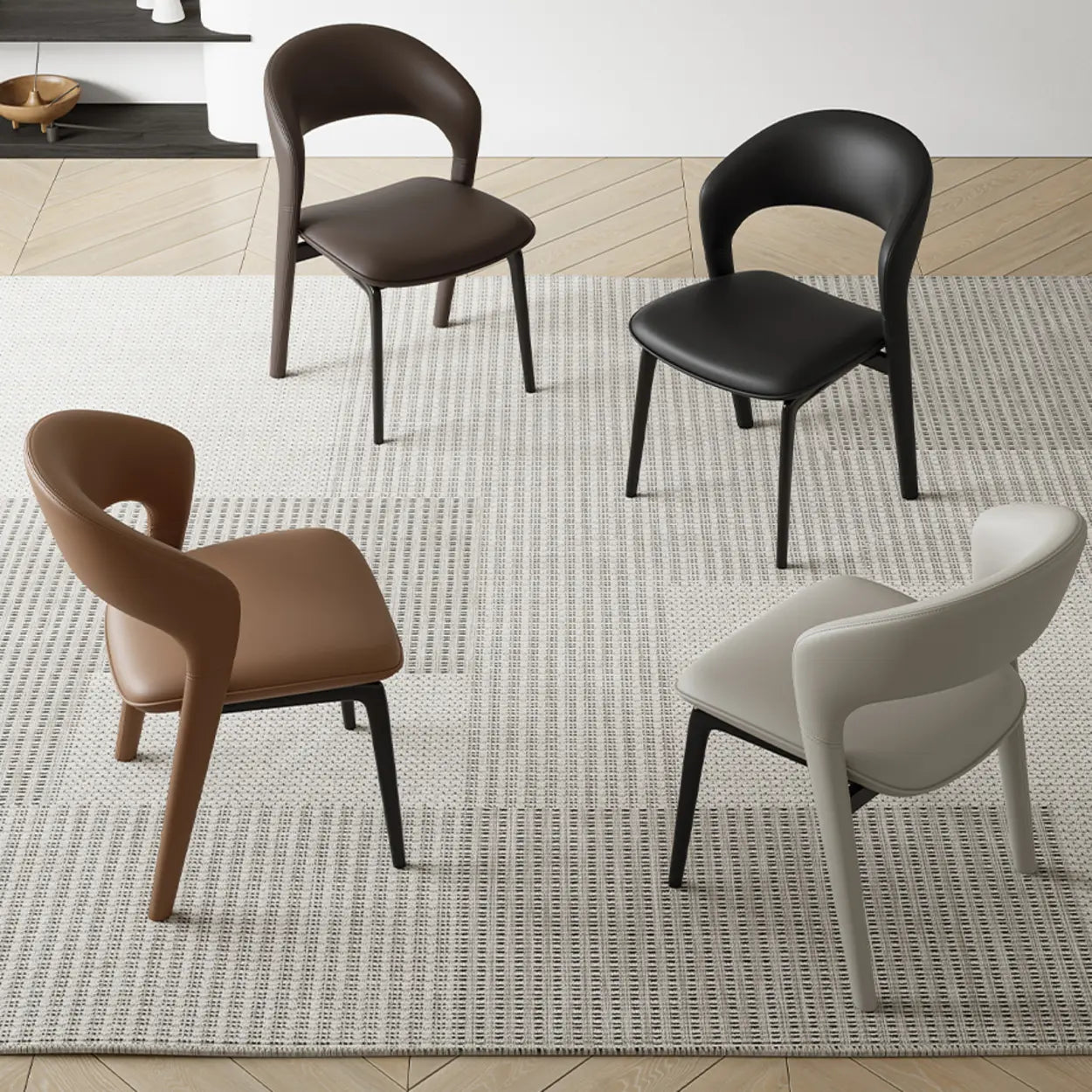Modern Leather Ergonomic Curved-Back Dining Chair — off-white / Microfiber Leather