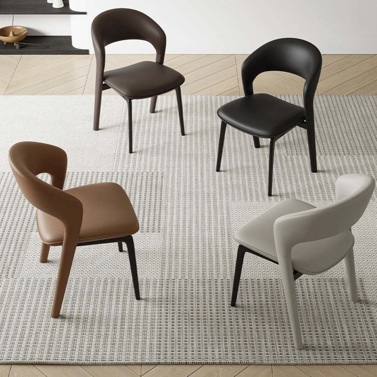 Modern Leather Ergonomic Curved-Back Dining Chair — off-white / Microfiber Leather