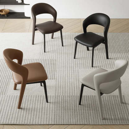 Modern Leather Ergonomic Curved-Back Dining Chair — off-white / Microfiber Leather