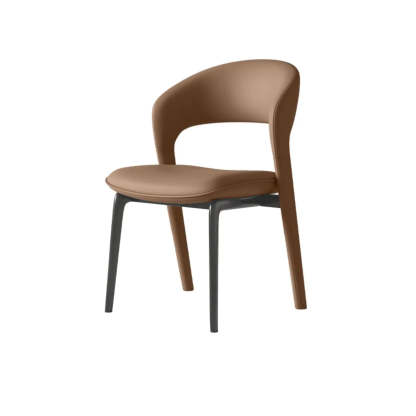 Modern Leather Ergonomic Curved-Back Dining Chair — Grey / Genuine Leather
