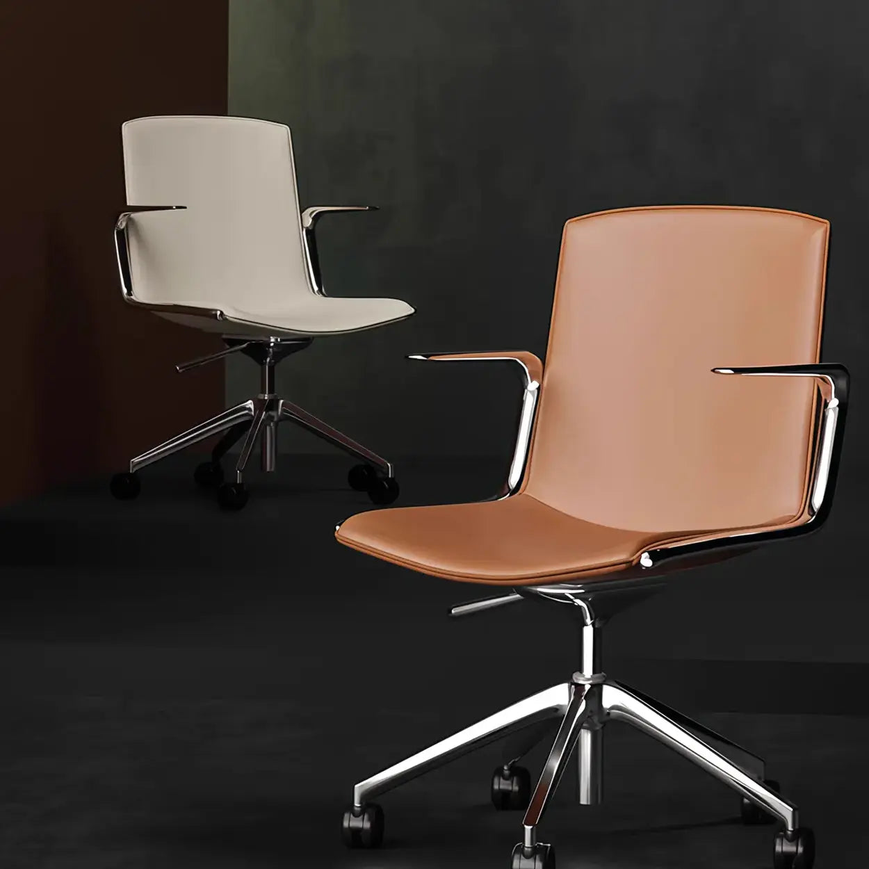 Modern Leather High-Back Swivel Armrest Office Chair — Black