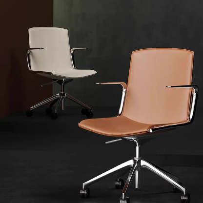 Modern Leather High-Back Swivel Armrest Office Chair — Black