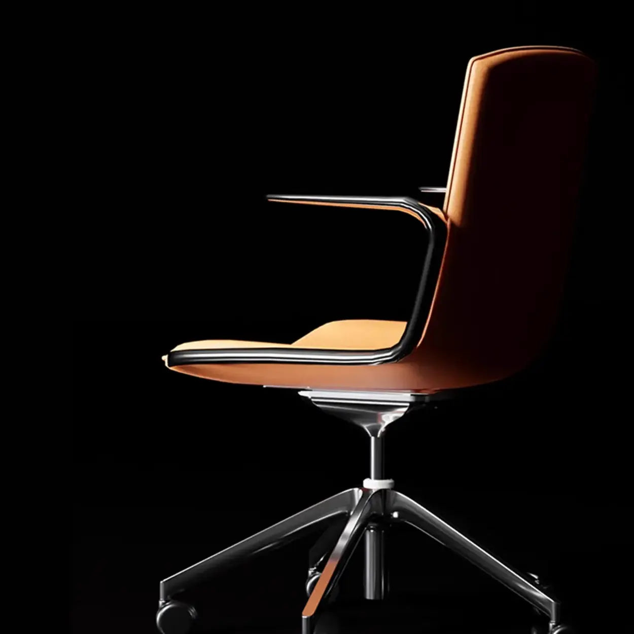 Modern Leather High-Back Swivel Armrest Office Chair — Beige