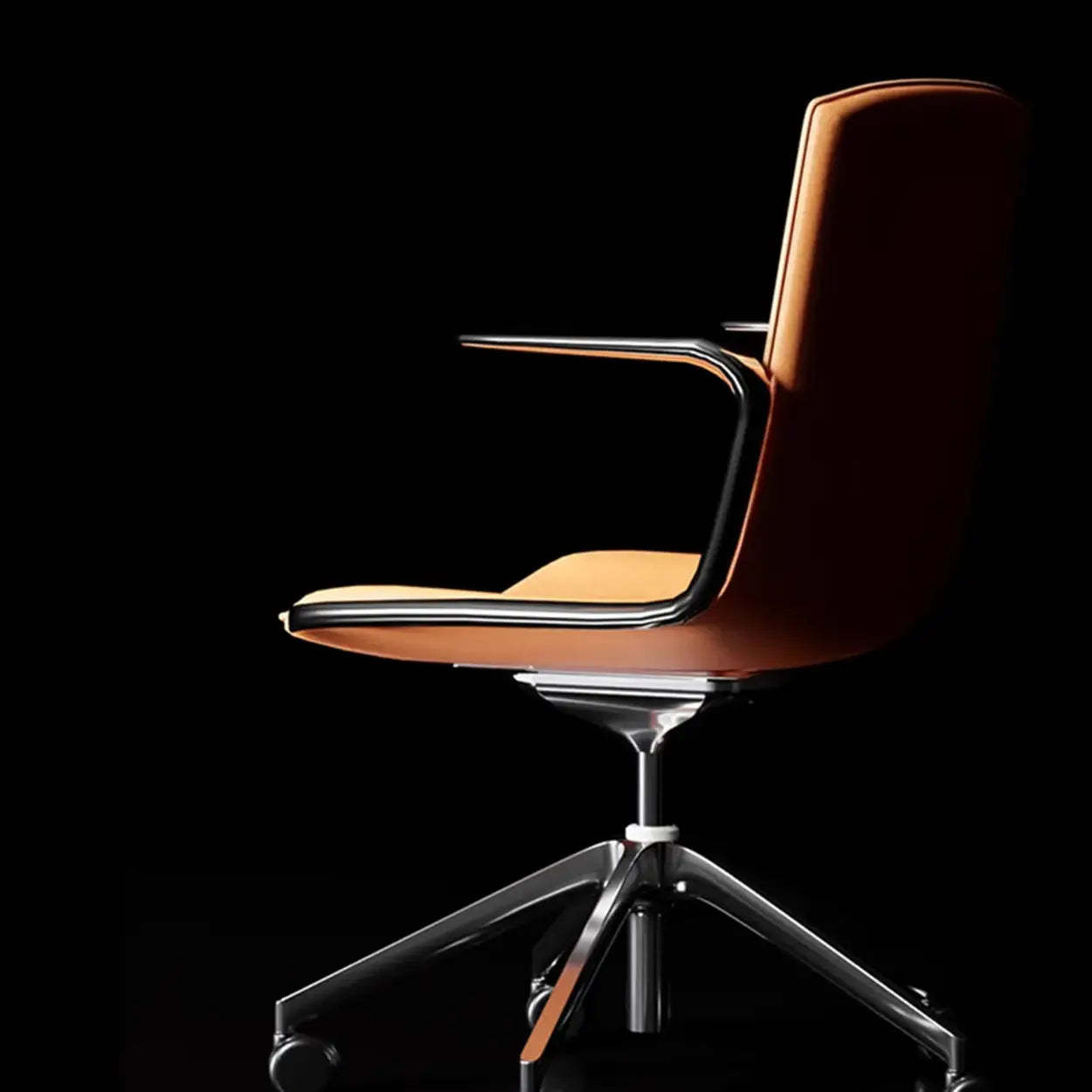 Modern Leather High-Back Swivel Armrest Office Chair — Beige