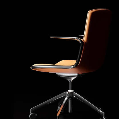 Modern Leather High-Back Swivel Armrest Office Chair — Beige