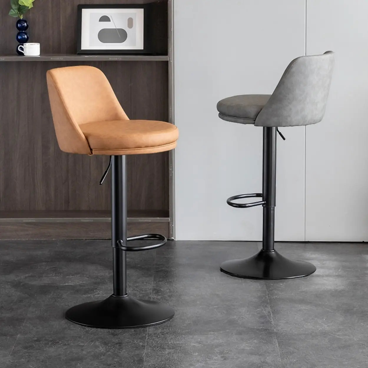 Modern Leather Swivel Bar Stool with Footrest
