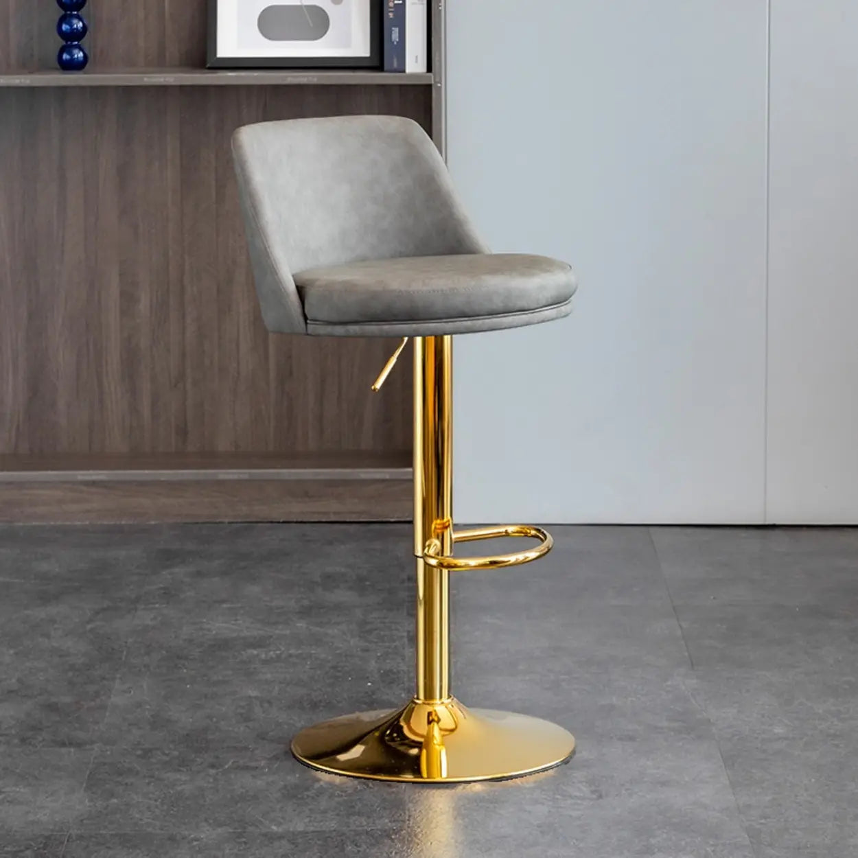 Modern Leather Swivel Bar Stool with Footrest — Silver / Brown
