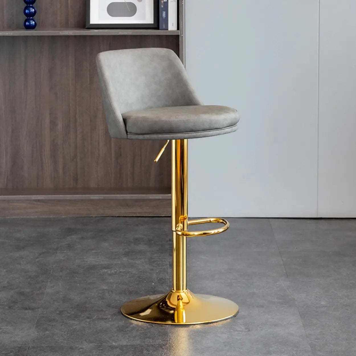 Modern Leather Swivel Bar Stool with Footrest — Silver / Brown