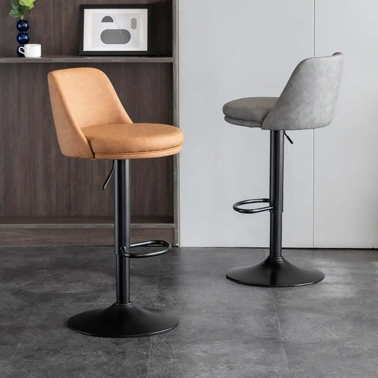 Modern Leather Swivel Bar Stool with Footrest — Black / White