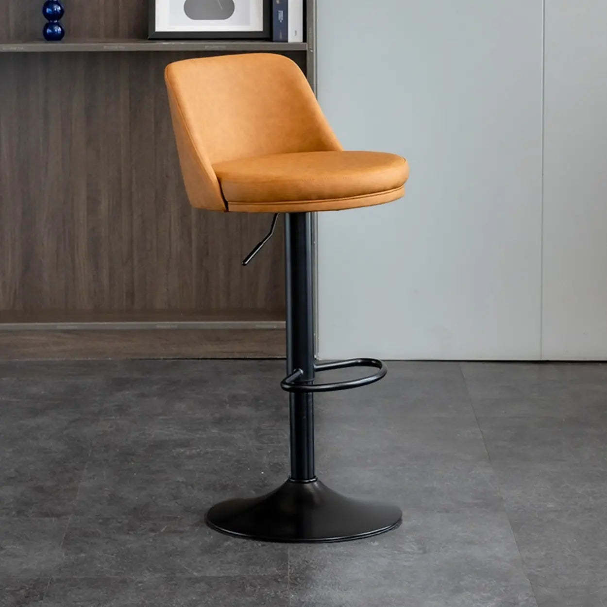Modern Leather Swivel Bar Stool with Footrest — Black / Orange
