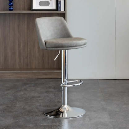 Modern Leather Swivel Bar Stool with Footrest — Gold / White