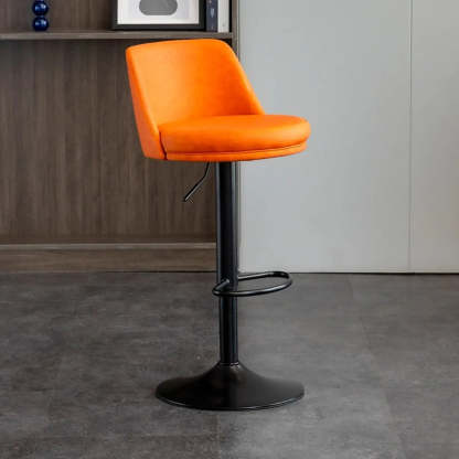 Modern Leather Swivel Bar Stool with Footrest — Gold / Orange