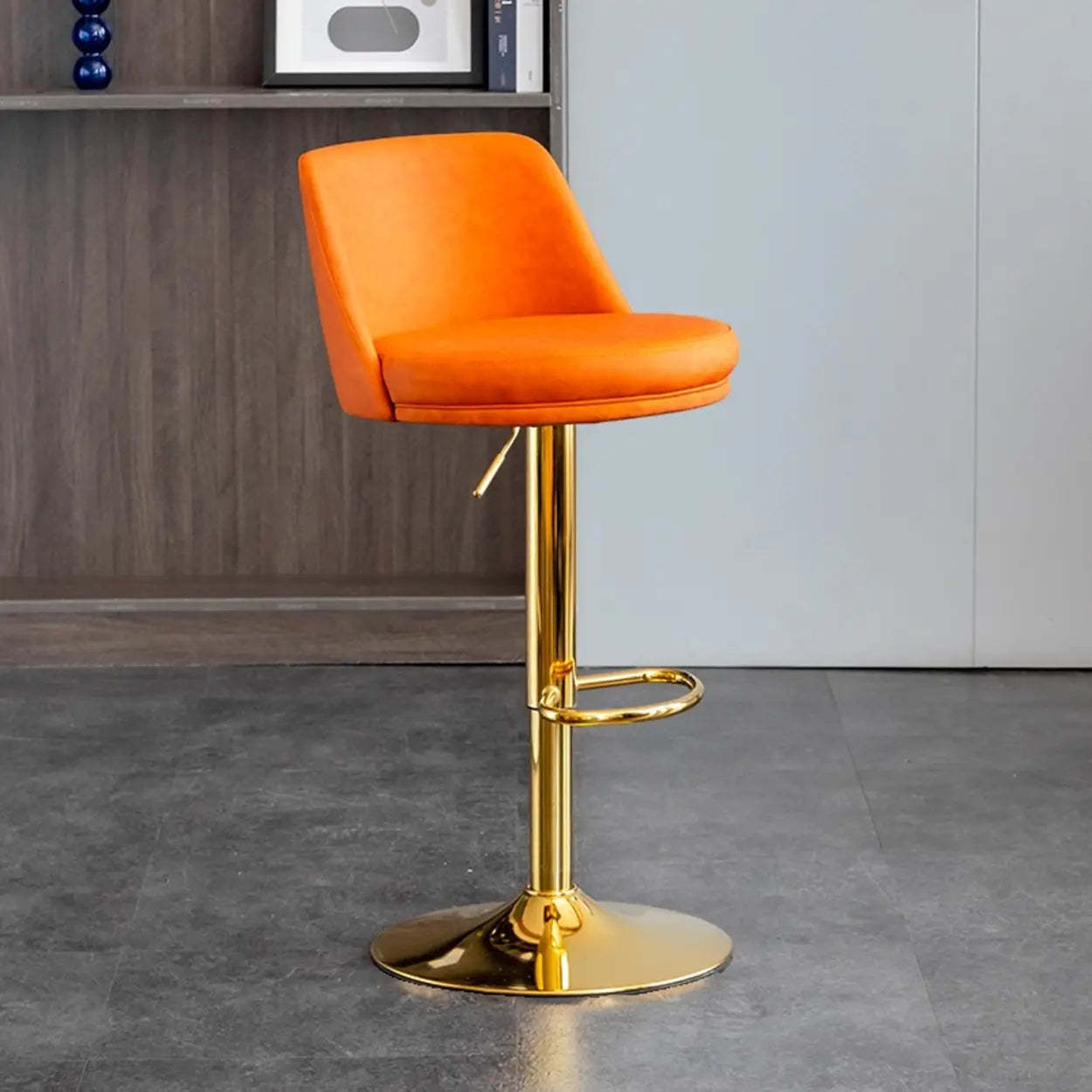 Modern Leather Swivel Bar Stool with Footrest — Gold / Gray