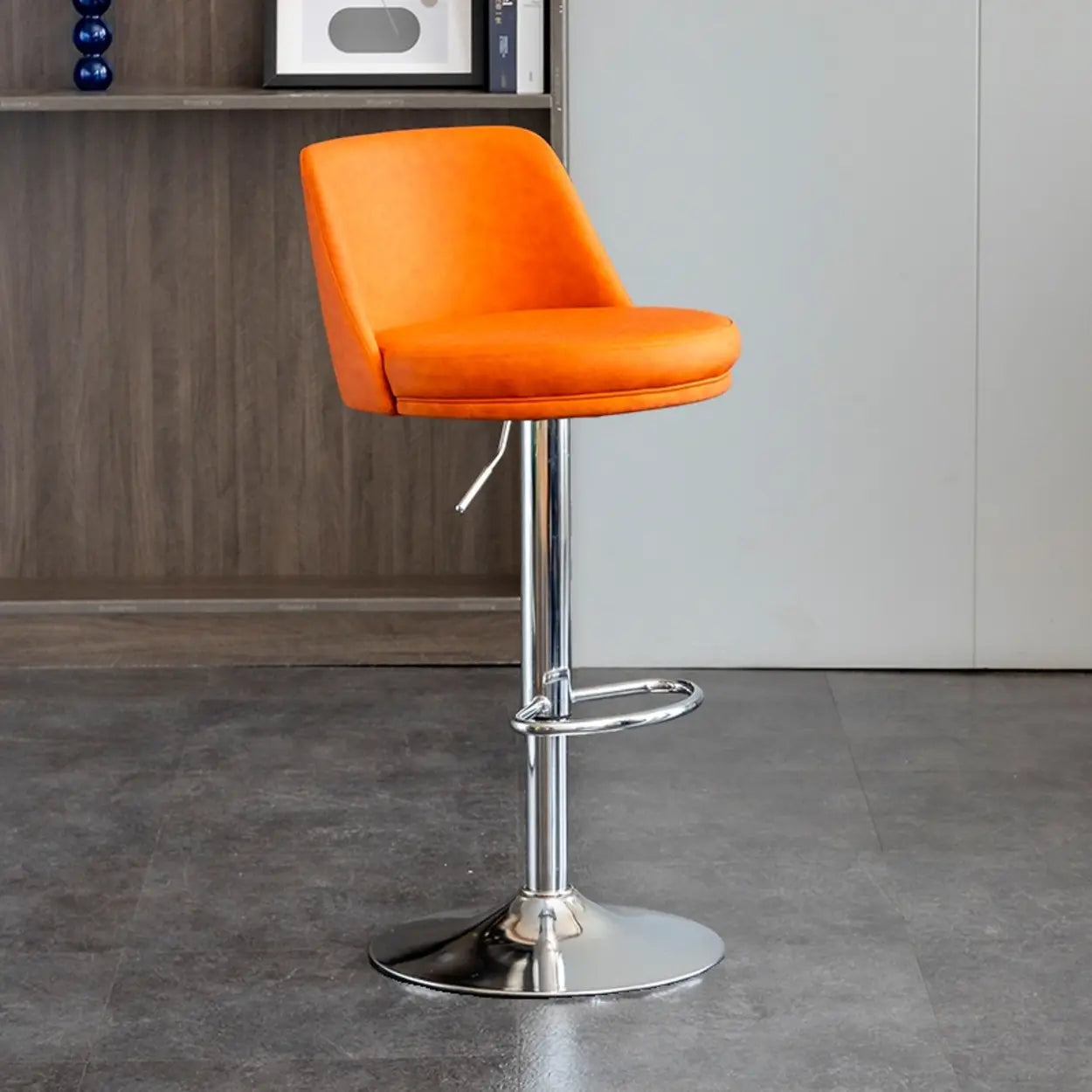 Modern Leather Swivel Bar Stool with Footrest — Silver / White