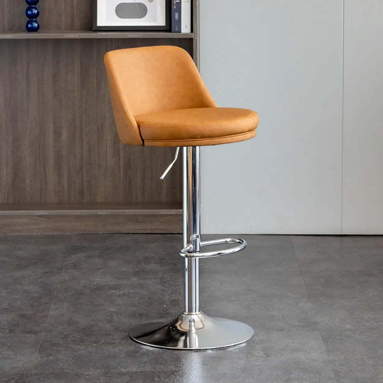 Modern Leather Swivel Bar Stool with Footrest — Silver / Orange