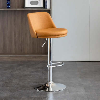 Modern Leather Swivel Bar Stool with Footrest — Silver / Orange