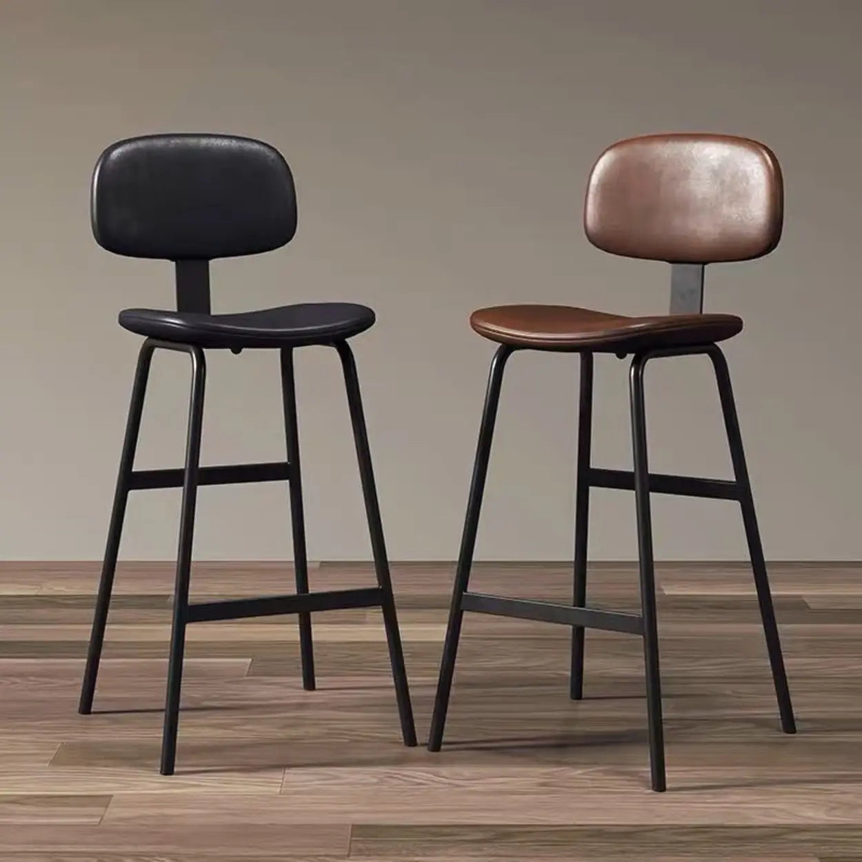 Modern Leather Low Back Saddle Counter Bar Stool