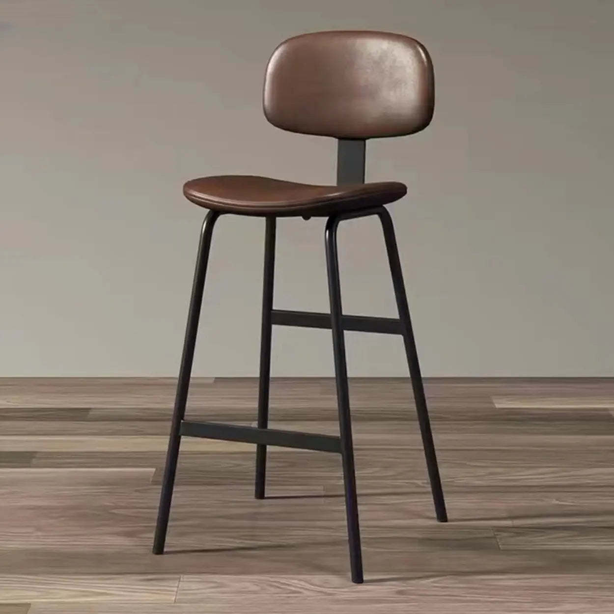 Modern Leather Low Back Saddle Counter Bar Stool — Black