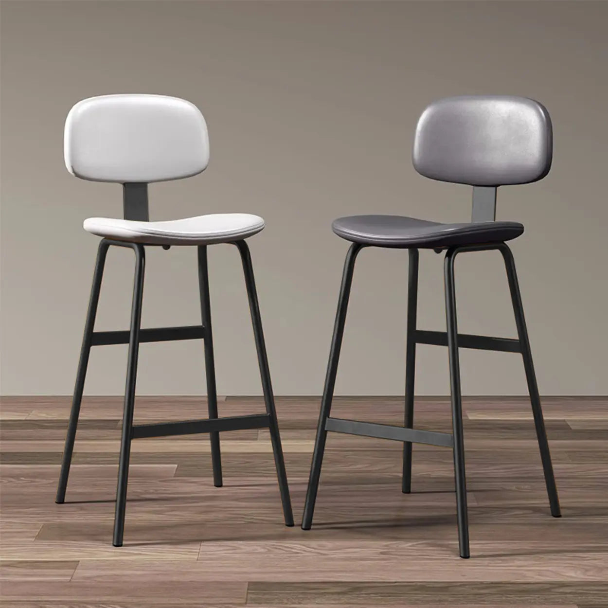 Modern Leather Low Back Saddle Counter Bar Stool — Brown