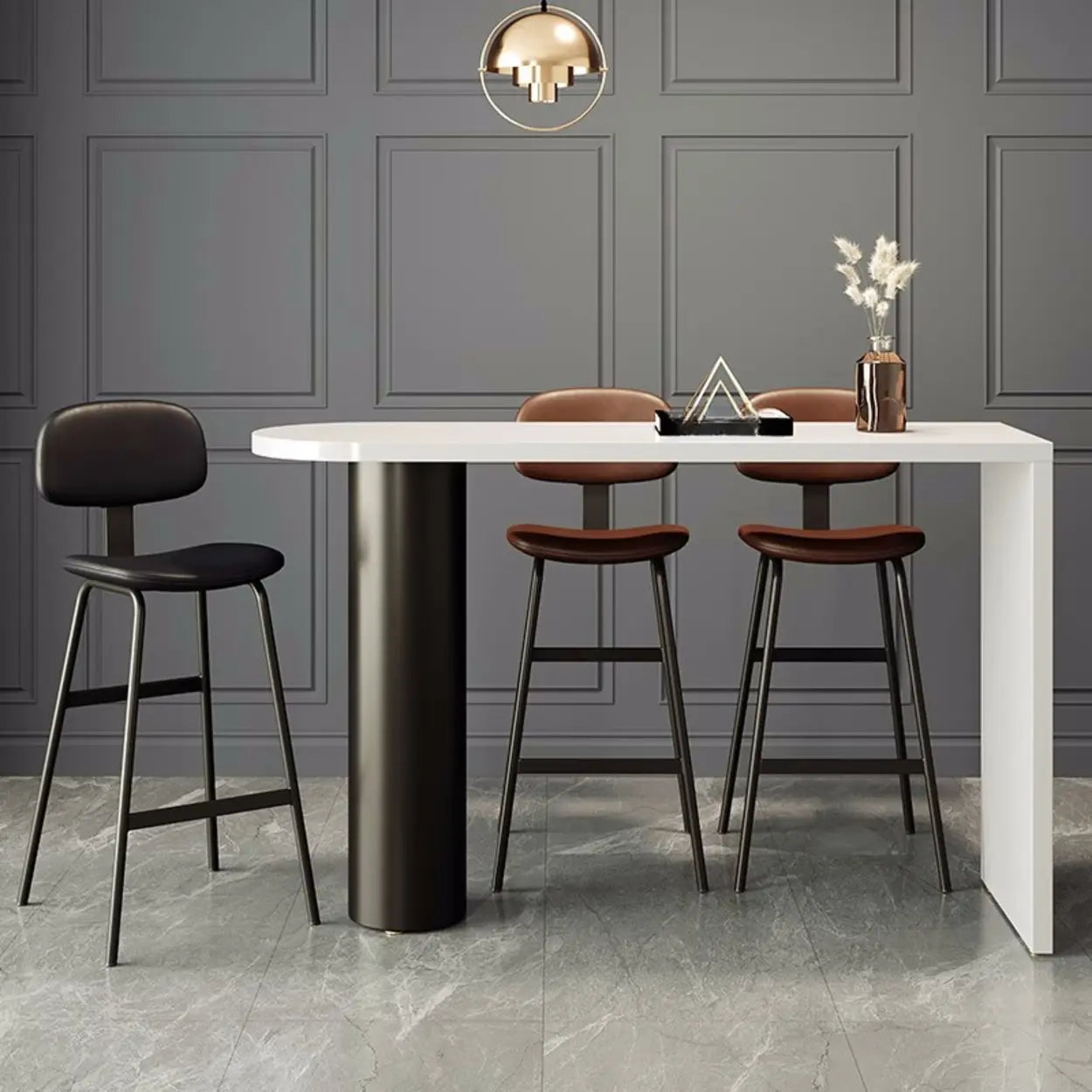 Modern Leather Low Back Saddle Counter Bar Stool — Brown