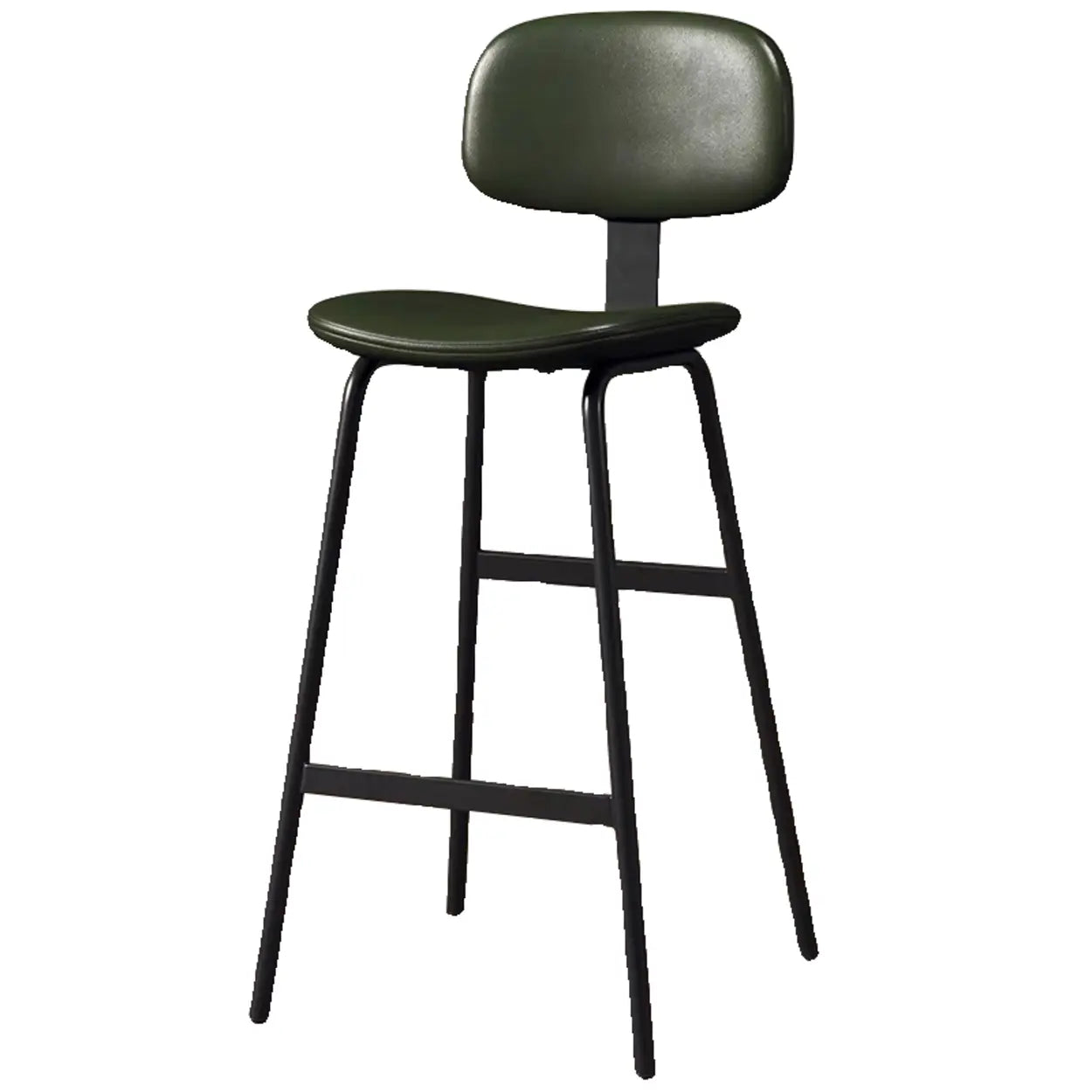 Modern Leather Low Back Saddle Counter Bar Stool — Blackish Green