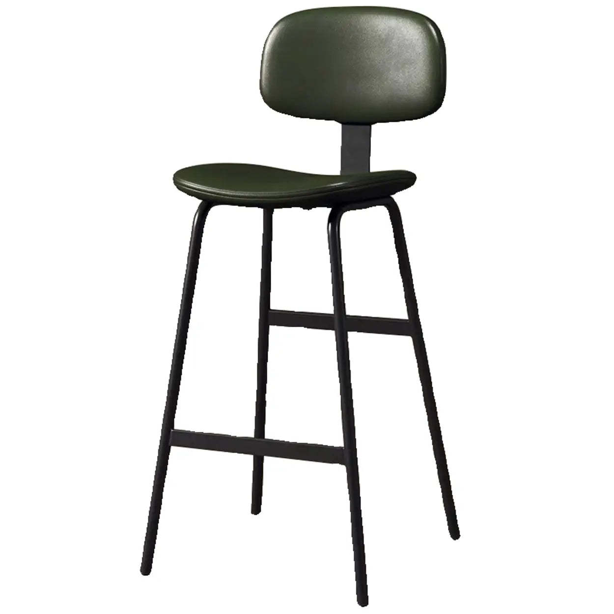 Modern Leather Low Back Saddle Counter Bar Stool — Blackish Green
