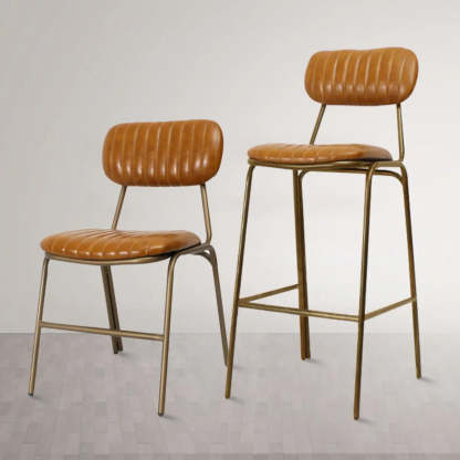 Modern Leather Metal Saddle Bar Stool — Black