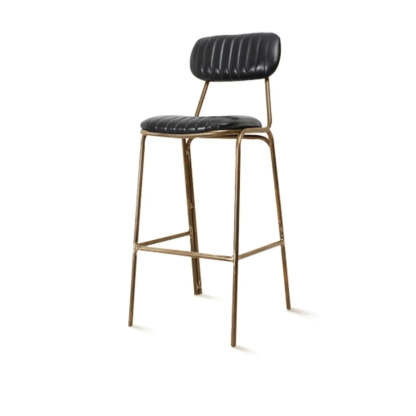 Modern Leather Metal Saddle Bar Stool — Black