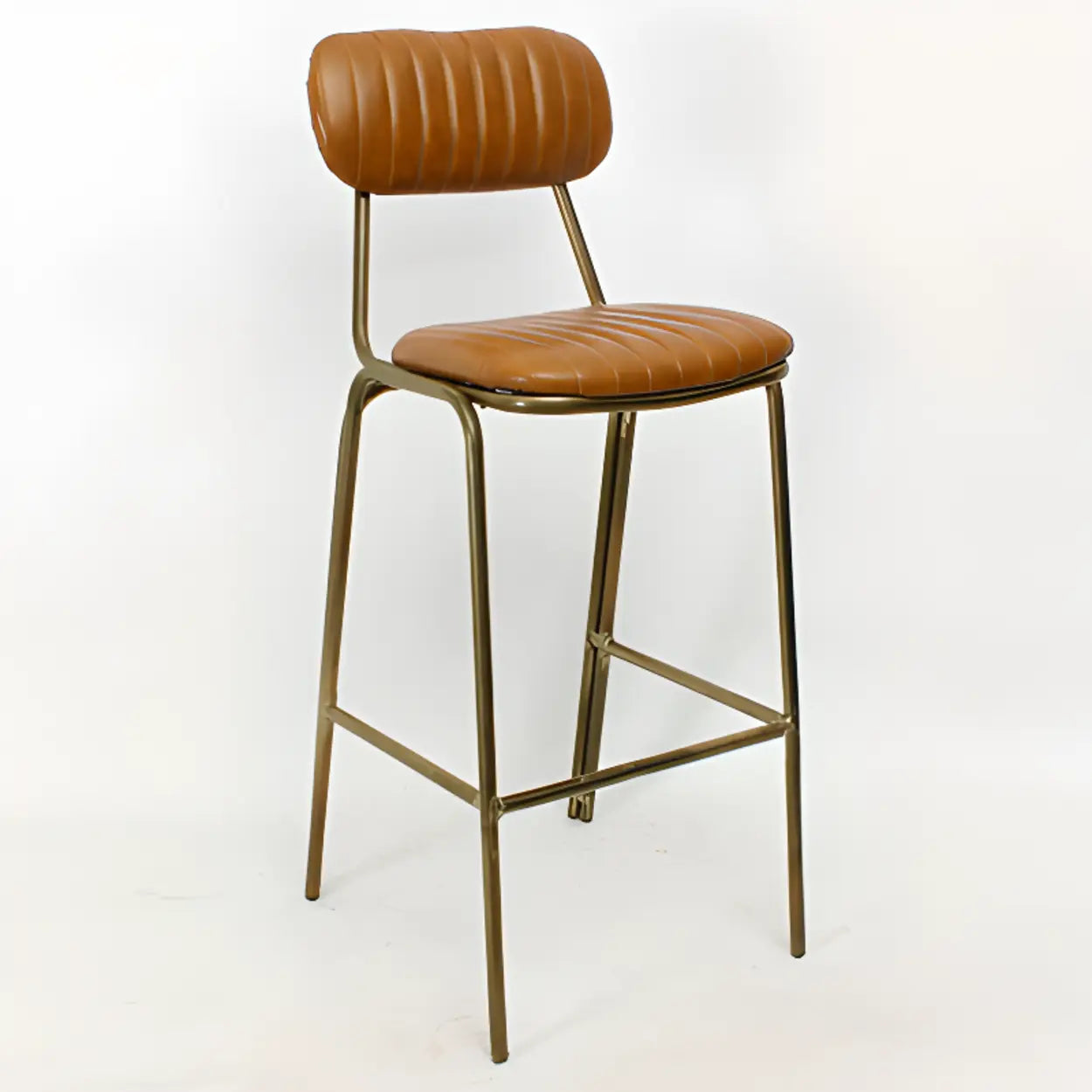 Modern Leather Metal Saddle Bar Stool — Brown