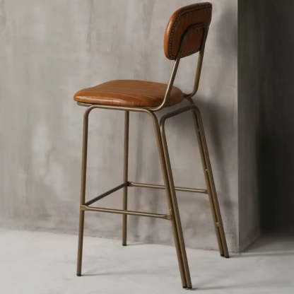 Modern Leather Metal Saddle Bar Stool — Brown
