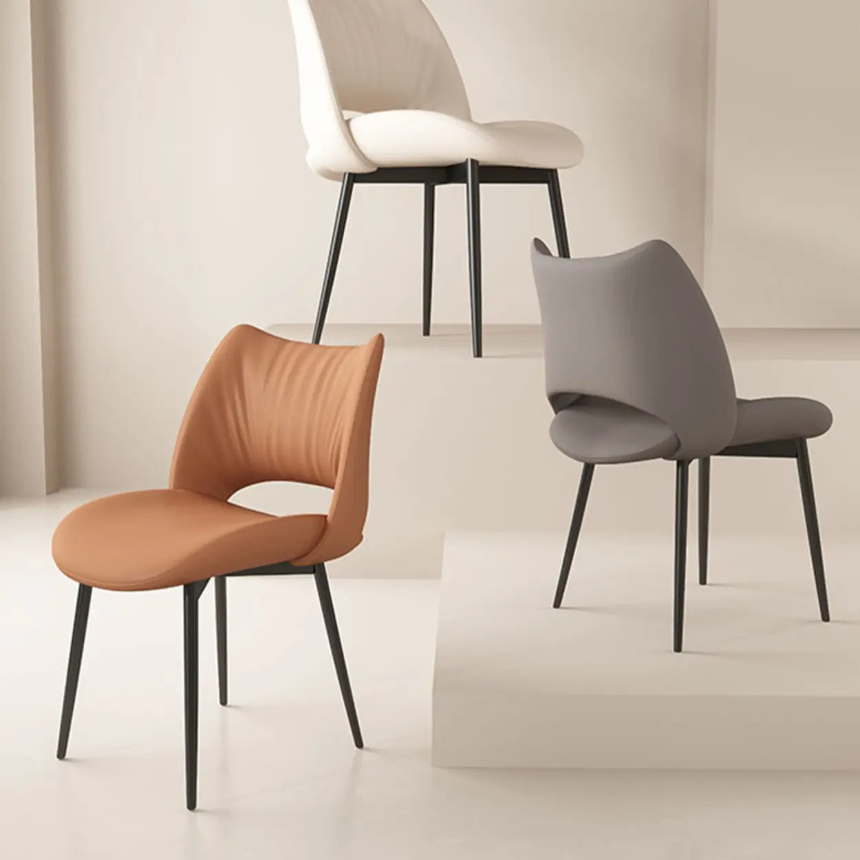 Modern Leather Open Back Dining Chair — Gray
