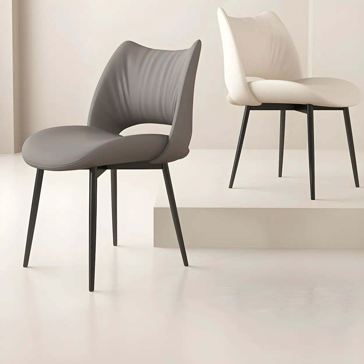 Modern Leather Open Back Dining Chair