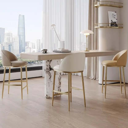 Modern Leather Padded Low Back Counter Bar Stool — Khaki