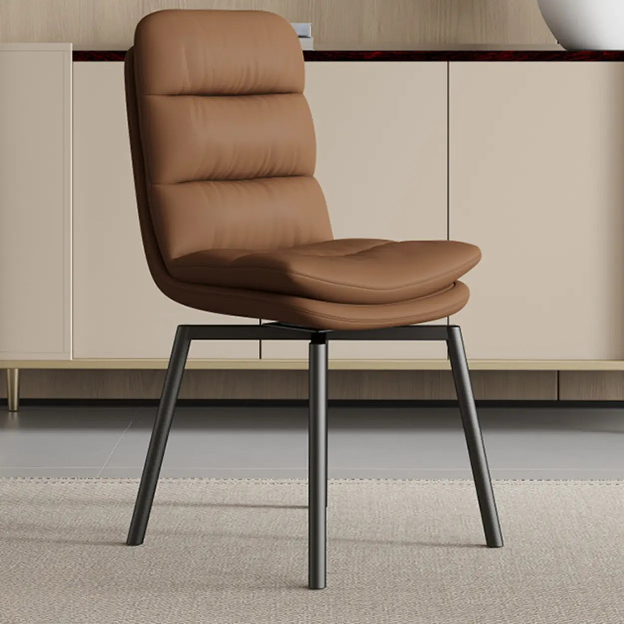 Modern Leather Padded Swivel Dining Chair — Khaki