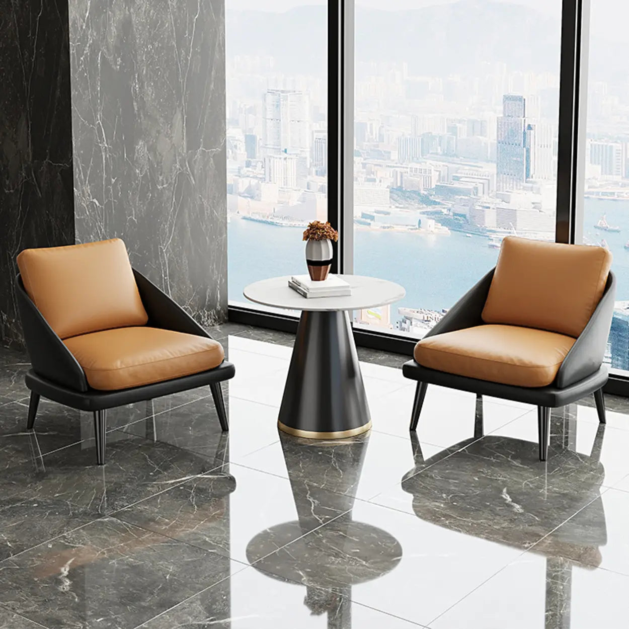 Modern Black Leather Accent Chair — Black