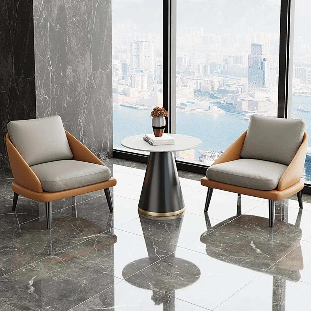 Modern Black Leather Accent Chair — Blue