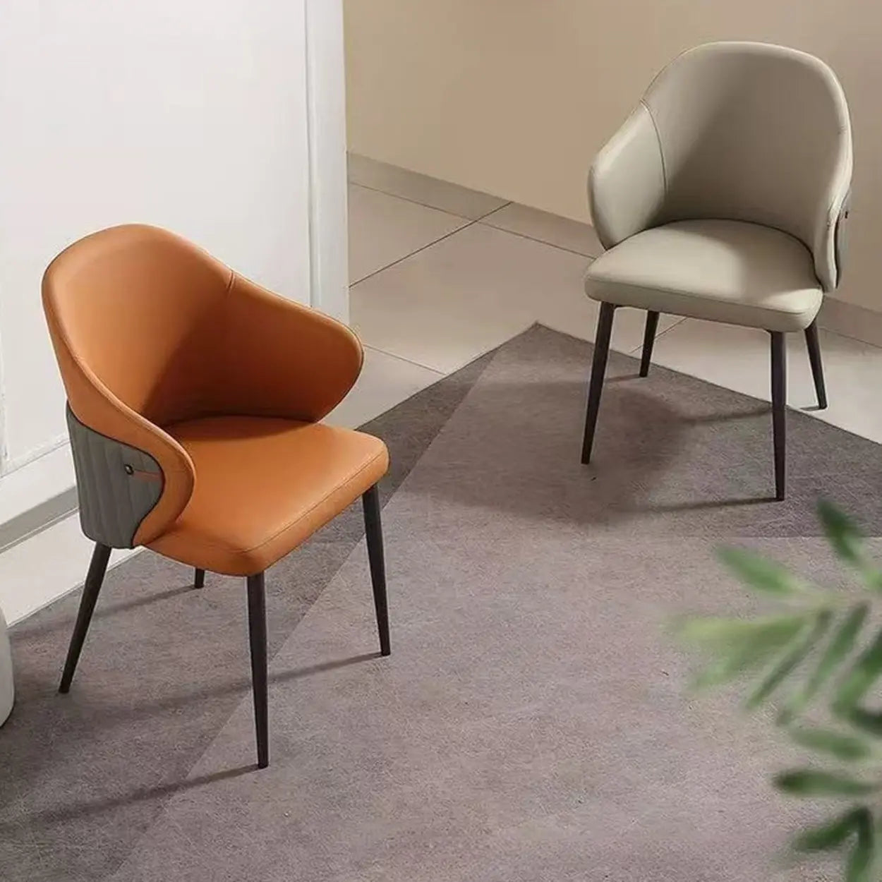 Modern Leather Upholstered Dining Chair — Orange
