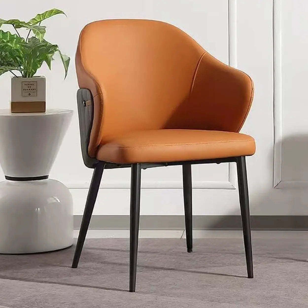 Modern Leather Upholstered Dining Chair — Light Gray