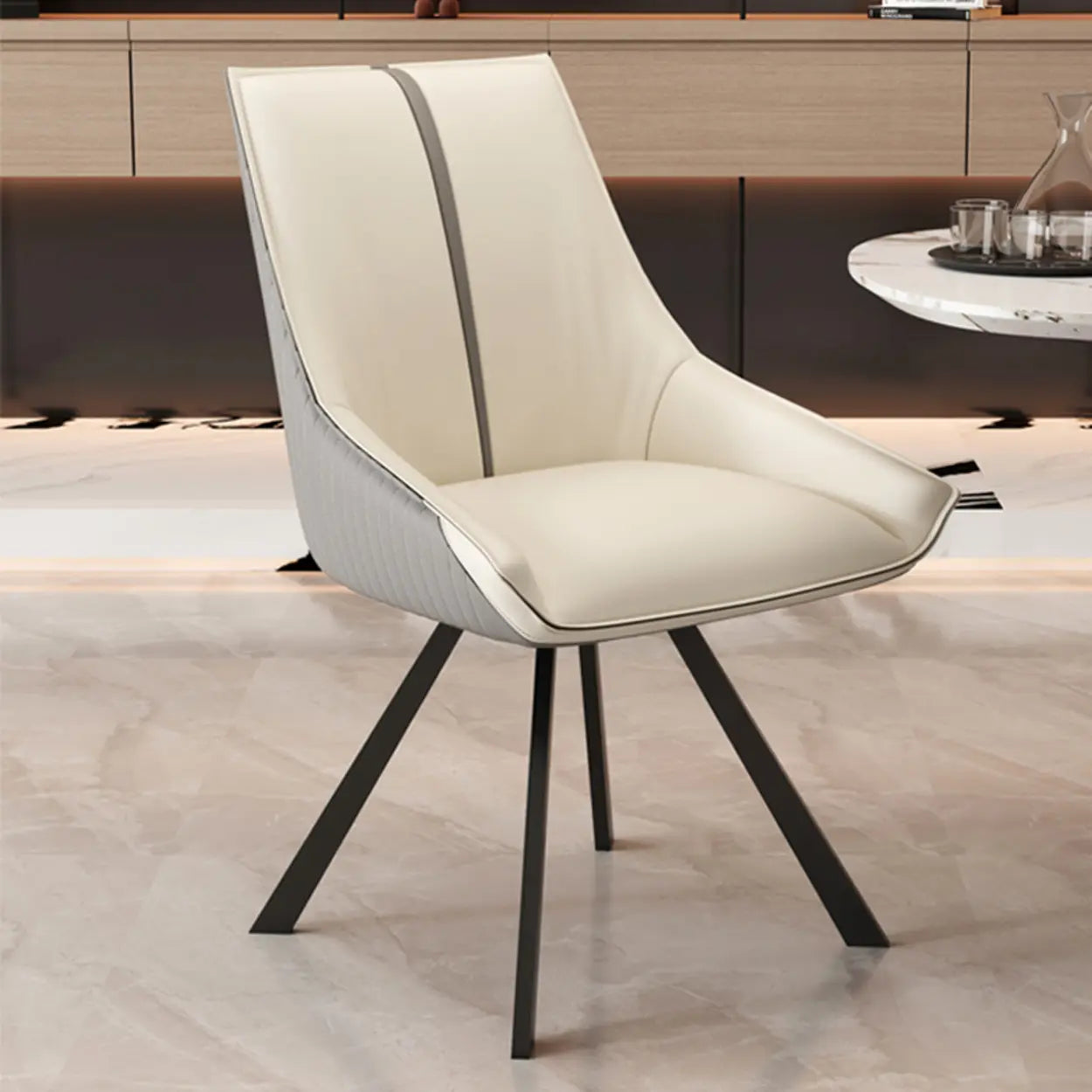 Modern Leather Accent Dining Chair — Green-Coffee