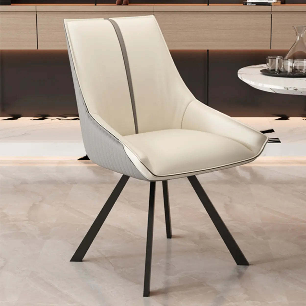 Modern Leather Accent Dining Chair — Green-Coffee