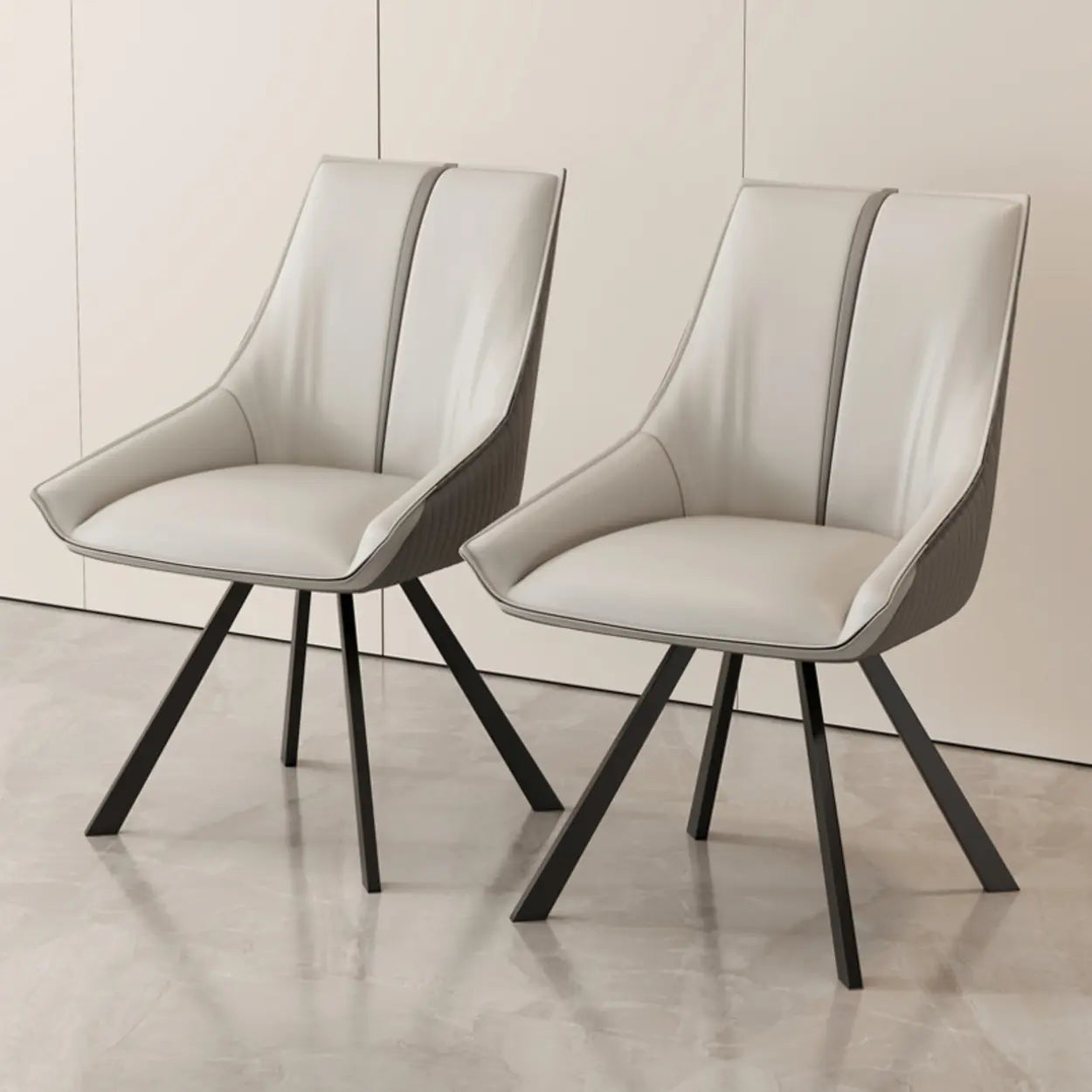 Modern Leather Accent Dining Chair — Grey/ Orange