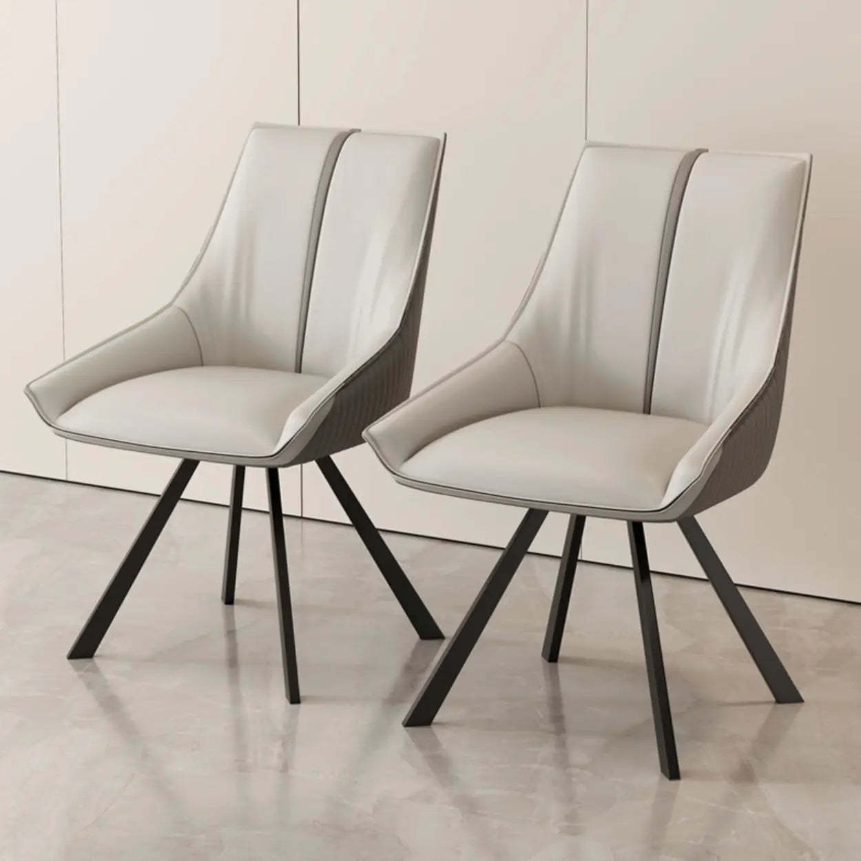 Modern Leather Accent Dining Chair — Grey/ Orange