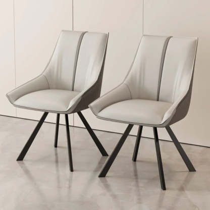 Modern Leather Accent Dining Chair — Grey/ Orange
