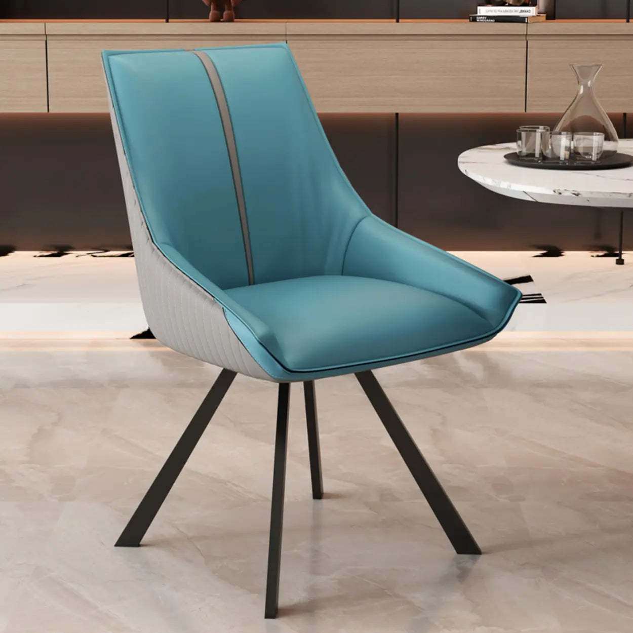 Modern Leather Accent Dining Chair — Gray/ Light Gray