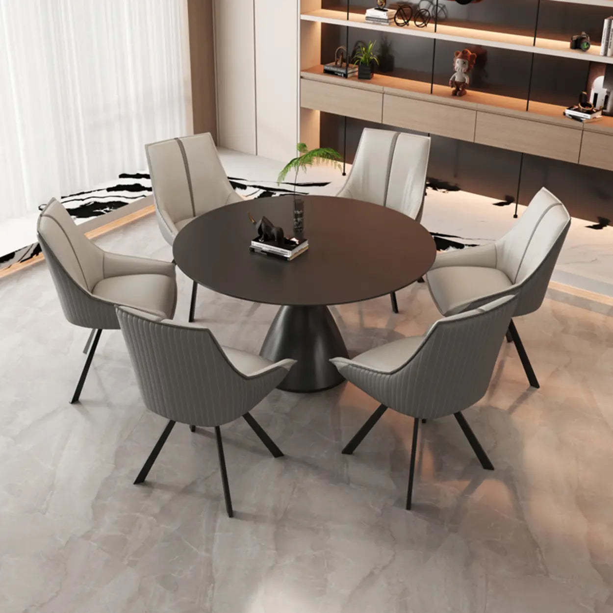 Modern Leather Accent Dining Chair — Light Coffee/ Beige