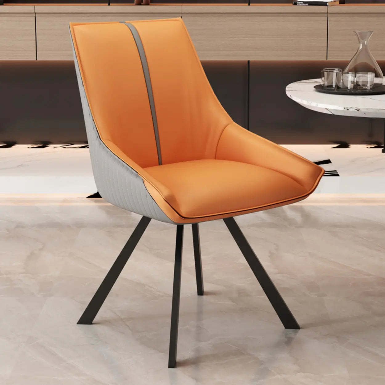 Modern Leather Accent Dining Chair — Green/ Light Gray